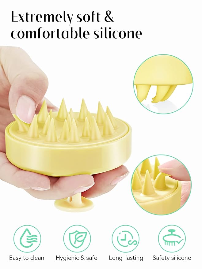 HEETA Scalp Massager with Soft Silicone Bristles - Promotes Hair Growth, Exfoliates Scalp, Removes Dandruff, and Enhances Shampoo Cleansing, Yellow