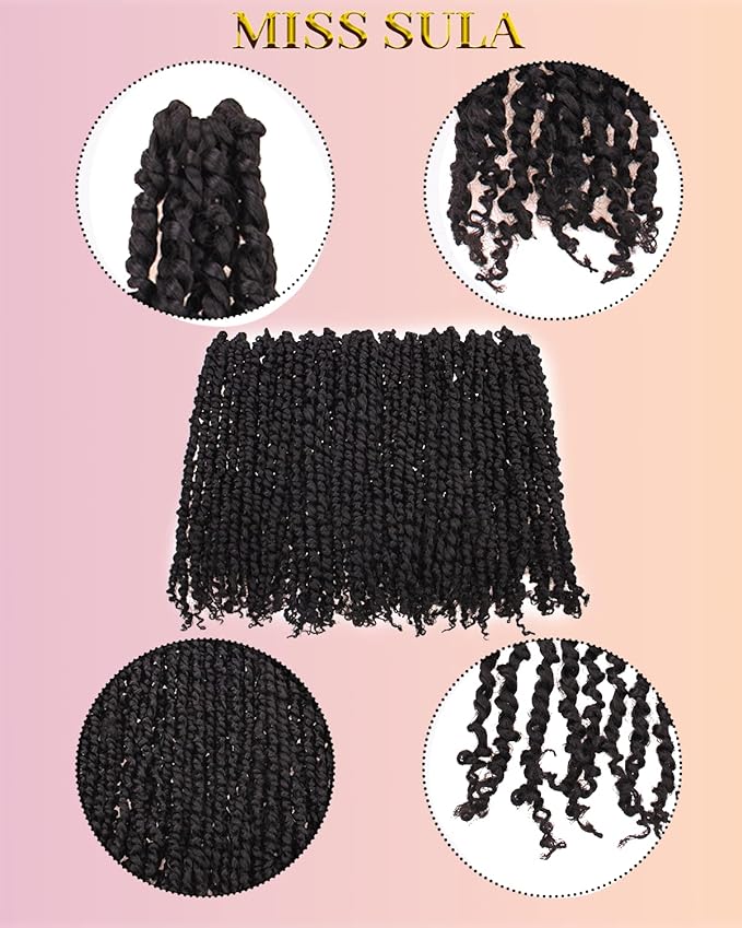 12 Inches 8 Packs Passion Twist Crochet Hair-Natural Black Pre-twisted Passion Twists,Pre-Looped Crochet Braids Made Of Bohemian Hair Synthetic Braiding Hair Extensions (12 Inch(Pack of 8), 1B)