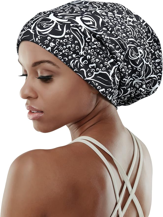 Adjustable Satin Lined Sleep Cap for Dreadlocks Curly Hair Large Head-Stay On Overnight