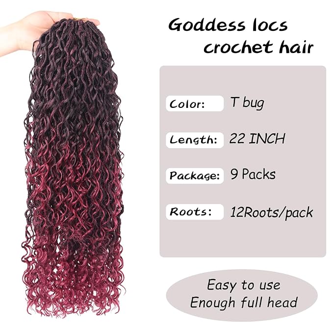 Goddess Locs Crochet Hair 22 Inch 9 Packs Synthetic Faux Locs Crochet Hair for Black Women, River Locs Hair Extensions Style Pre looped Crochet Locs with Curly Ends