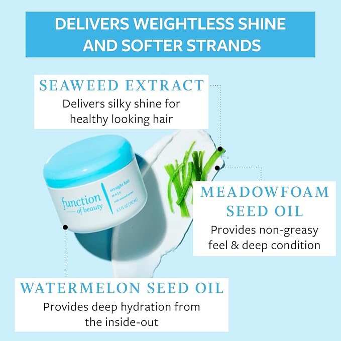 Function of Beauty Hair Mask for Straight Hair - Sulfate-Free Deep Conditioning Hair Mask for Natural Non-Greasy Shine & Lightweight Moisture - Anti-Frizz Hair Care Products with Seaweed Extract