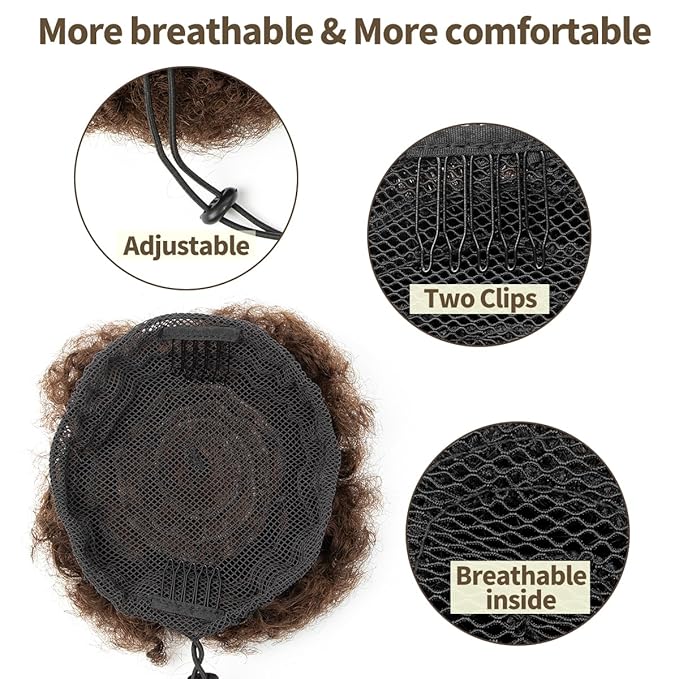 isheeny Afro Ponytail Small Afro Hair For Black Women 4Inch Dark Brown Afro Puff Drawstring Ponytail Human Hair 1 PIECES For Children Authentic And Stylish Hairpiece, Afro Curly Puff Style