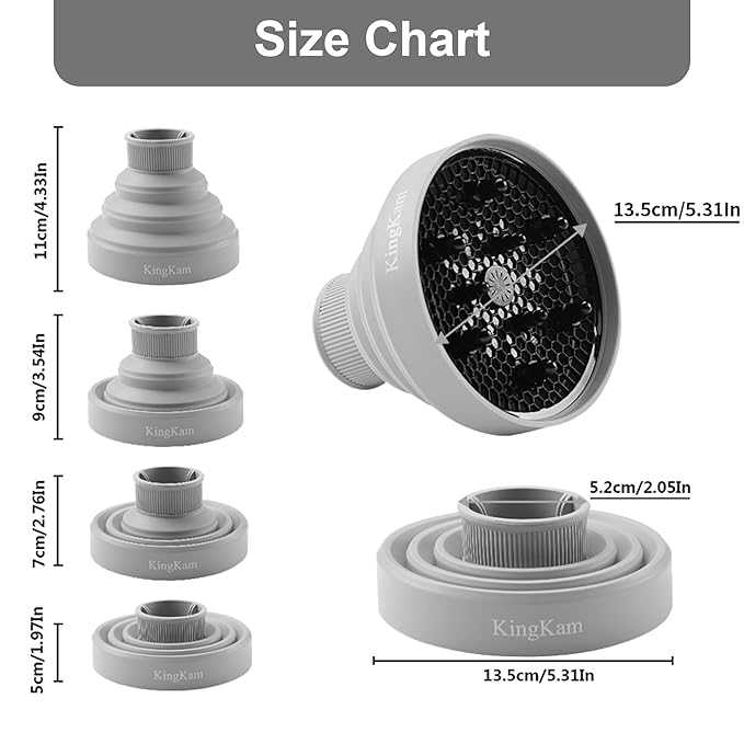 Collapsible Silicone Hair Dryer Diffuser - Travel and Easy Storage - Fit Most Hair Dryers with Nozzle Diameter D-1.575Inch to 1.968 Inch (4-5cm) - Gray