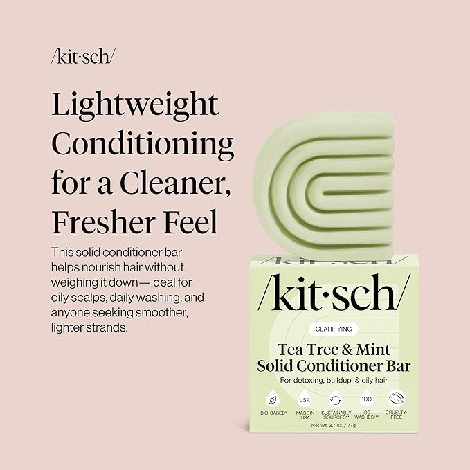 Kitsch Clarifying Tea Tree & Mint Conditioner Bar - Hair Conditioner for Scalp & Oil Control - Vegan Conditioner for Women and Men, Color-Safe, Sustainable Hair Care - Made in USA, 2.7 oz