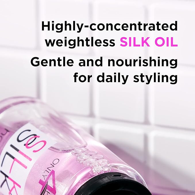 Silk Hair Oil for Dry Damaged Hair Treatment - Anti Frizz Control Hair Care Serum - Jojoba & Argan & Almond Oils - Shine, Gloss, Split End Repair, Smoothing, Bonding, Heat Protectant For Curly Frizzy Colored Bleached and All Hair Types