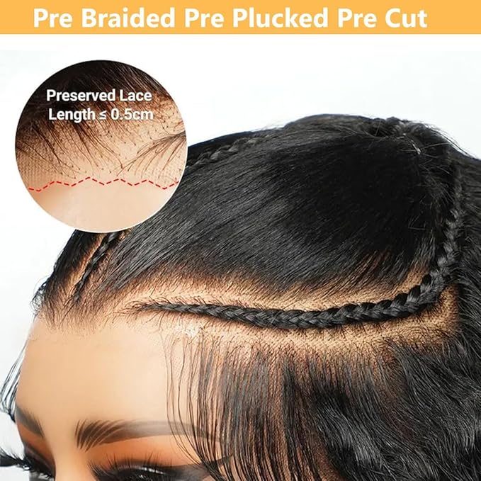 UMEGOOD 250% Density Ready to Go 9x6 Glueless Braided Wigs For Black Women Bleached Knots Straight Wigs Human Hair Wear and Go Glueless wigs human hair Natural Color