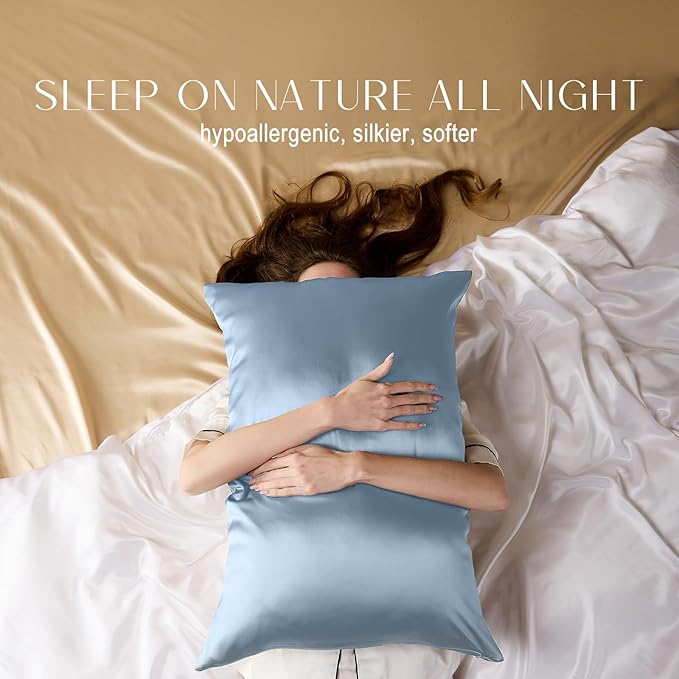 ZIMASILK 100% Pure Mulberry Silk Pillowcase for Hair and Skin Health,Soft and Smooth,Both Sides Premium Grade 6A Silk,600 Thread Count,with Hidden Zipper,1pc(Toddler 13''x18'',Light Blue)