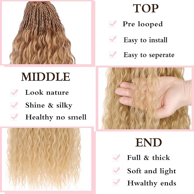 Xtrend 24 Inch Pre Looped Micro Curly Crochet Hair 8 Packs Honey Blond Brazilian Kinky Curly Braiding Hair Extensions Synthetic Deep Wave For Mini Senegalese Twist Hair for Women (30 Strands/Pack，27#)