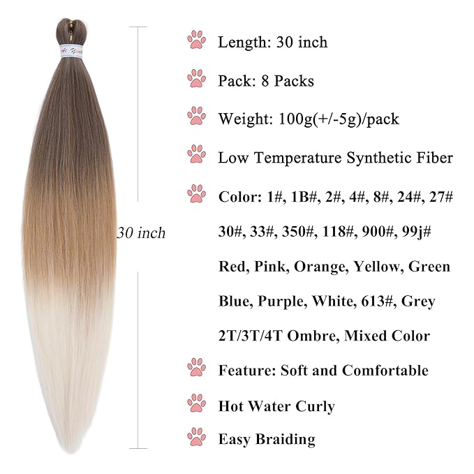 4/27/613 Blonde Ombre Braiding Hair Pre Stretched 30 Inch Long Braiding Hair Extensions for Braids Yaki Knotless Hypoallergenic Synthetic Crochet Box Braids 8 Packs