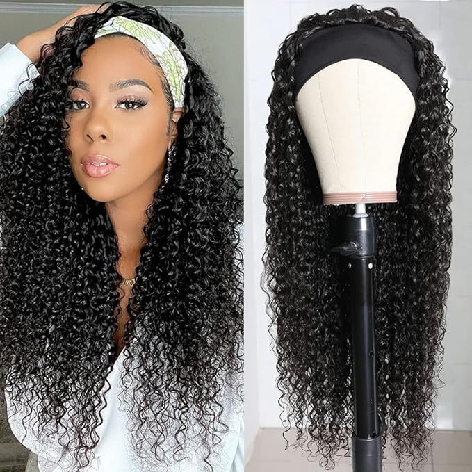 Smoothair Headband Wig Human Hair Kinky Curly Headband Wigs for Black Women Human Hair Wigs Glueless 22 Inch None Lace Front Wigs 150% Density (No Mixed)