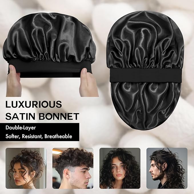 Satin Silk Bonnet for Sleeping, Double Layer Silk Sleep Cap for Men & Women, Soft Satin Lined Bonnet for Curly Hair