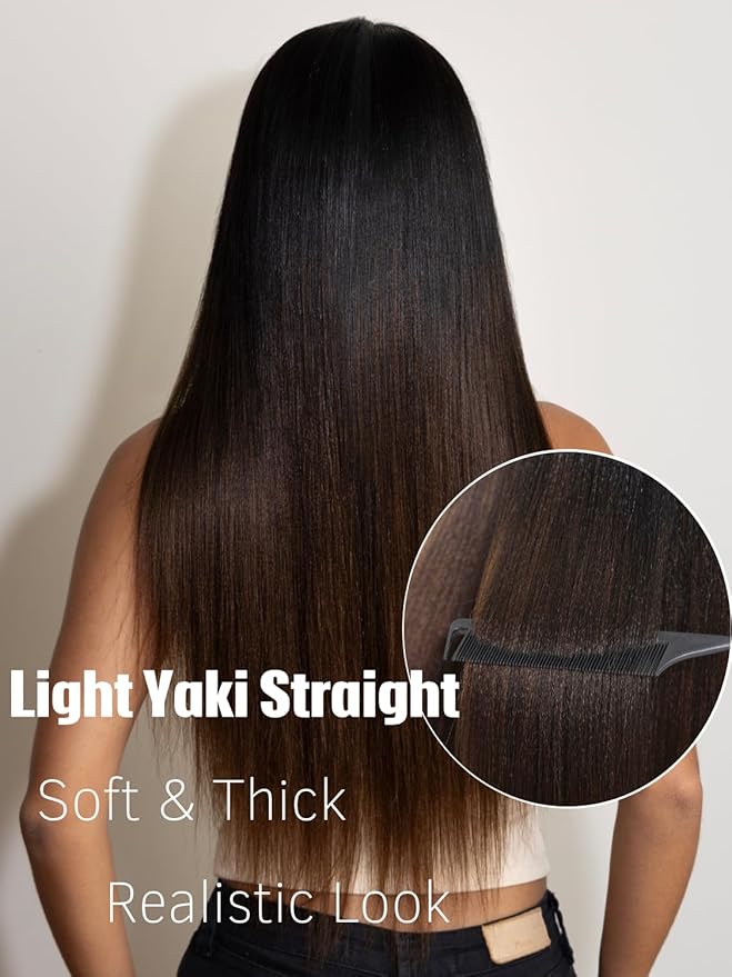 Julia Hair V Part Yaki Glueless Human Hair Wig Seamless Edge Clip in Half Wig Vpart Wigs No Sew in No Glue Ombre Chestnut Brown Upgrade U Part No Leave Out Beginner Friendly 24 Inch