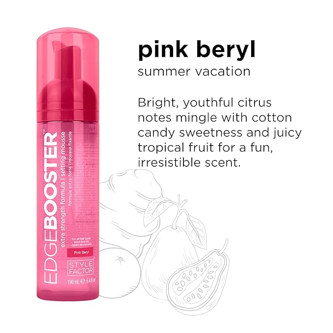 Style Factor EDGE BOOSTER Extra Strength Setting Mousse – Frizz Control, Extra Volume, and Conditioning – 6.4oz Pink Beryl Mousse for Curly Hair