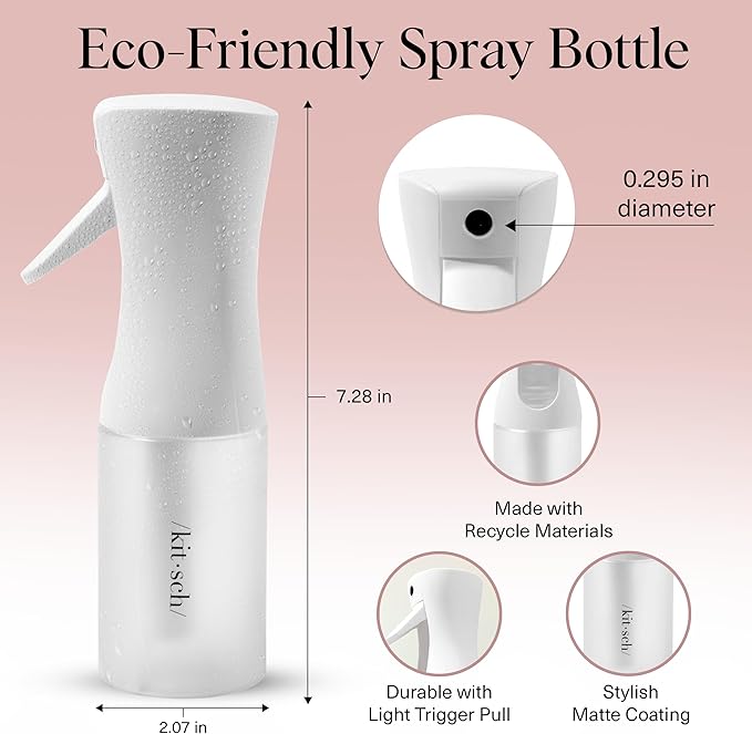 Kitsch Continuous Spray Bottle for Hair – Fine Mist Water Mister & Water Spray Bottle – Recycled Hair Spray Bottle – Spray Bottles for Cleaning, Styling, Plants & More – White, 150ml