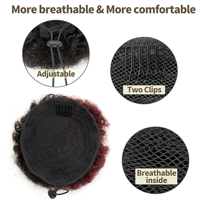 isheeny Small Human Hair Bun For Black Women, 100% Human Hair Bun Small Drawstring Ponytail P1-99j For Little Girls, Curly Fake Hair Bun Natural, Soft, And Durable For Repeated Use