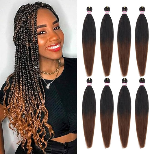 Dorsanee Braiding Hair Pre Stretched 22 Inch 8 Packs Ombre Brown Braiding Hair Extensions for Crochet Box Braids Twists Locs Hair Soft Yaki Texture Hot Water Setting (22inch,#1B/30)