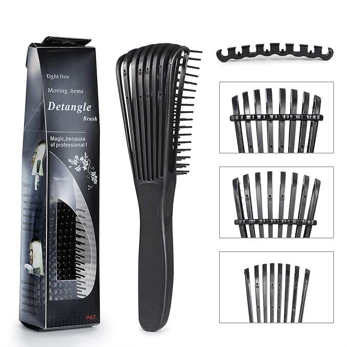 BESTOOL Detangling Brush, Detangler Brush for Natural Black/ Curly Hair Afro 3/4abc Texture, Faster n Easier Detangle Wet or Dry Hair with No Pain (Black)