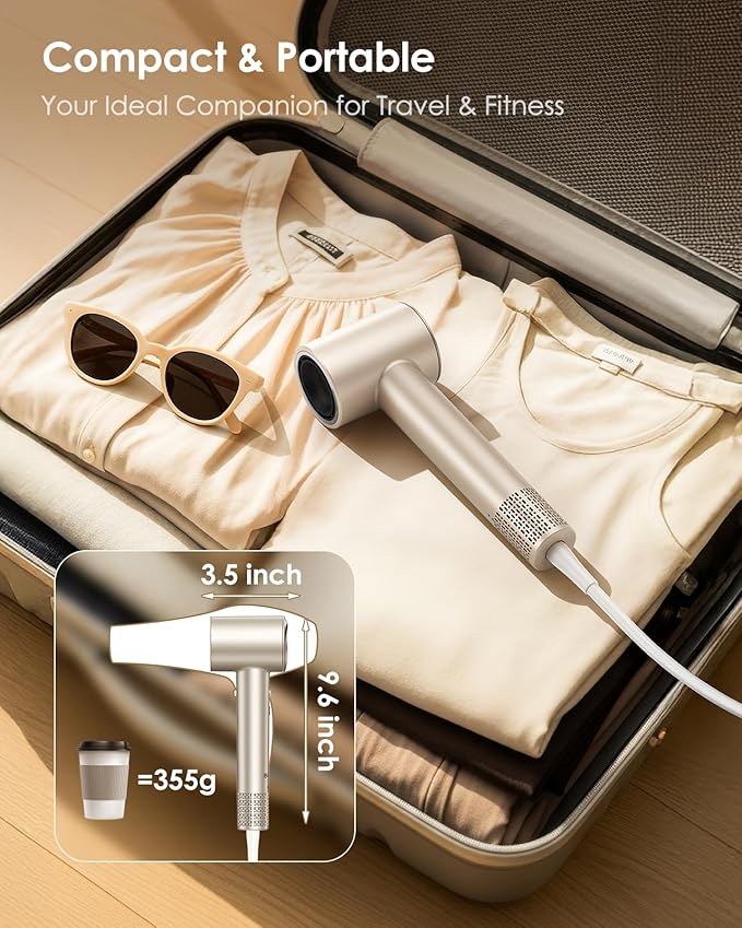 Ionic Hair Dryer with Diffuser - 160000RPM High-Speed Blow Dryer, 500 Millons Ions Frizz Free, Fast Drying for Women, Lightweight, Quiet, Professional Dryer for Curly or Straight Styles, Gift Idea