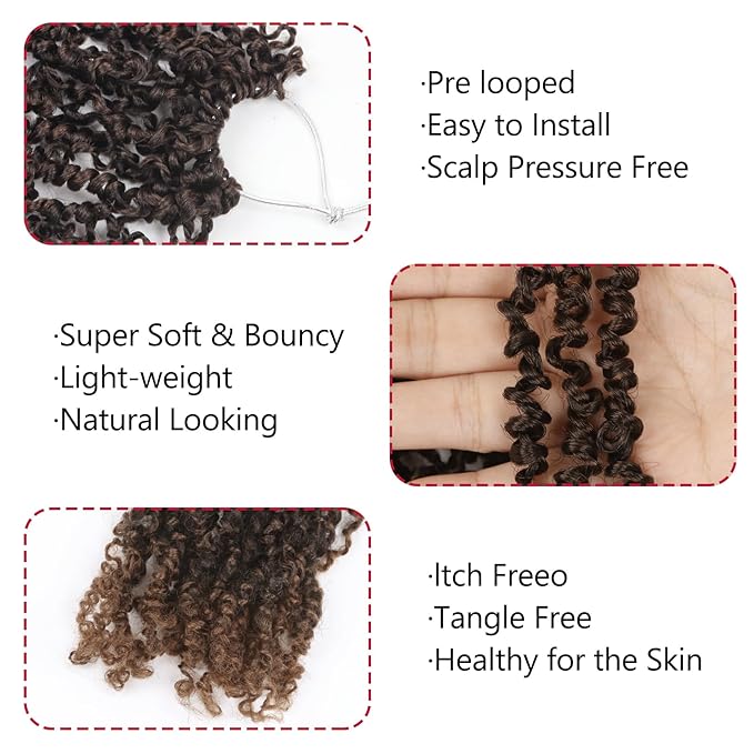 Yanky Twist Crochet Hair, PILLUGER Yaki Twists Hair Micro Spring Twist Braids,9 Packs Pre-looped passion Twist Brown Senegalese With Curls Crochet Synthetic Hair Extensions(T30)