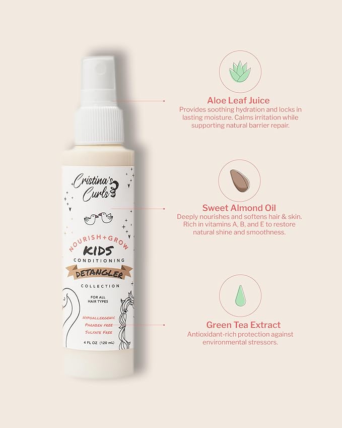 Cristina's Curls Conditioning Detangler Spray for Kids – Leave-in Slip & Frizz Control with No Buildup