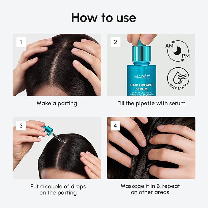 MAREE Hair Growth Serum - Caffeine Peptides Castor Rosemary Oil for Hair Growth - Products for Women & Men - Hair Oils for Hair Growth - Hair Regrowth Tonic - Scalp Serum - Suero Para El Cabello