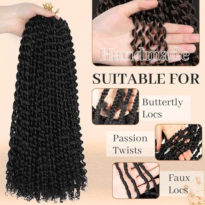 ShowCoco Passion Twist Hair 22 Inch Water Wave Crochet Hair for Black Women Long Curly Passion Twist Braiding Hair for Crochet Braids Hair Extensions(22inch, #1B)