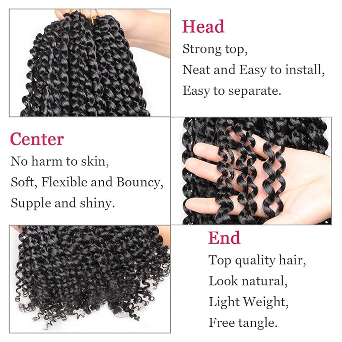 Leeven 2 pcs Passion Twist Braiding Hair for Butterfly Locs Natural Black Water Wave Crochet Passion Twist Hair for Women 18 Inch Long Bohemian Braids Synthetic Crochet Hair 1B#