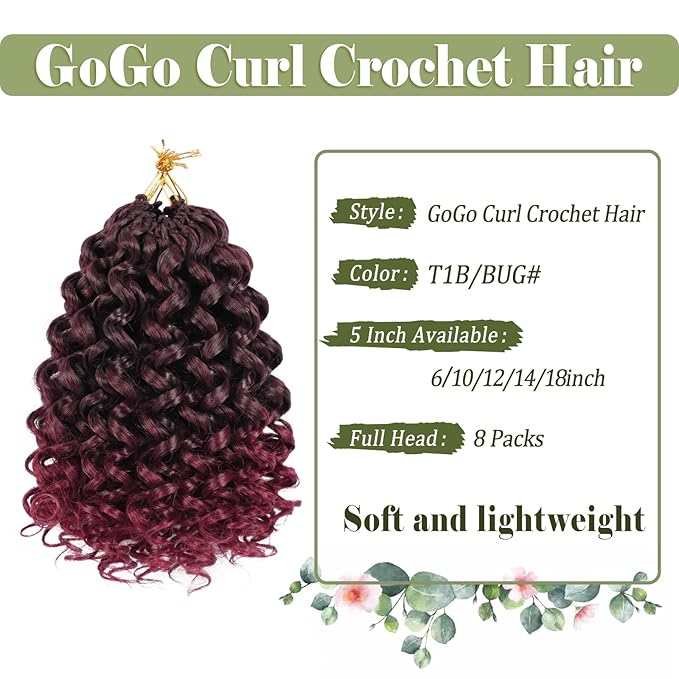 Vomella GoGo Curl Crochet Hair 8 Packs Water Wave 10 Inch Curly Crochet Hair for Women Short Beach Curl Synthetic Deep Twist Hair Extensions(Tbug#)