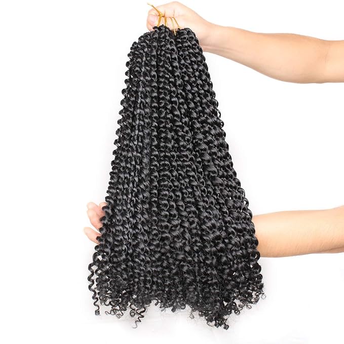 Leeven Passion Twist Hair, 24 Inch Long, Water Wave Crochet Braids, 1B#, 2 Packs, 18 Strands/Pack, Hot Water Setting, Natural Black, for Butterfly Locs, Women