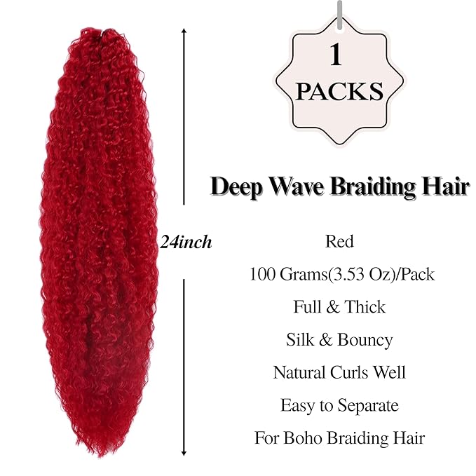 Red Pre Stretched Braiding Hair for Boho Braids Curly Hypoallergenic Braiding Hair Hot Water Setting Yaki for Bohemian Braids