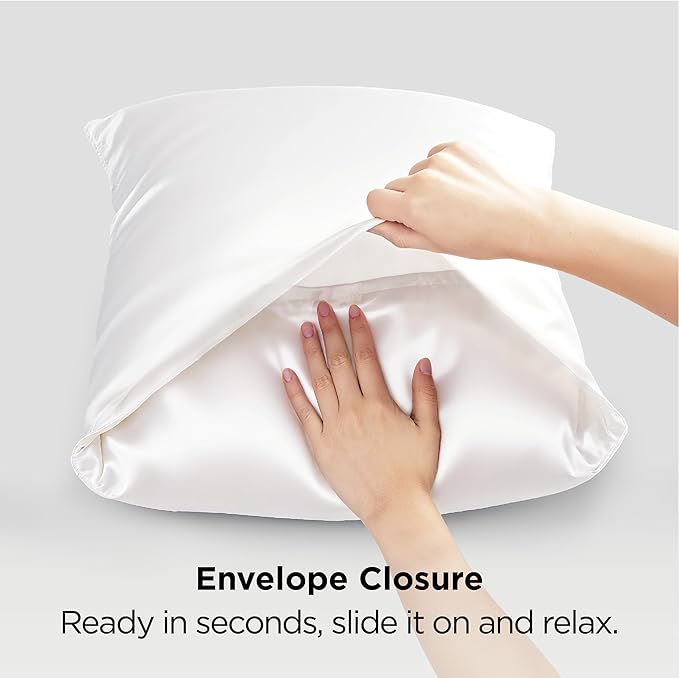 Bedsure Satin Pillowcase 2 Pack Similar to Silk Pillow Cases Standard Size, Pillow Case for Sleeping Women with Envelope Closure, Gifts for Women Men, Pure White, 20x26 Inches, 2pcs