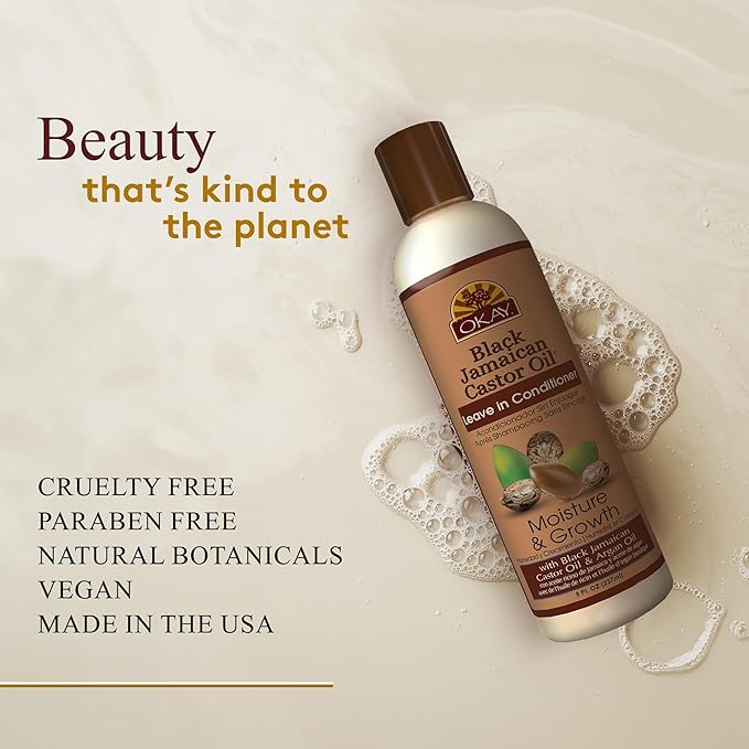 OKAY Black Jamaican Castor Oil Leave In Conditioner - Hair Moisturizer for Women and Men, Natural Hair Product for Hair Growth, Curly Hair Grease for Smooth, Moisturized Hair - 8 oz (Pack of 1)