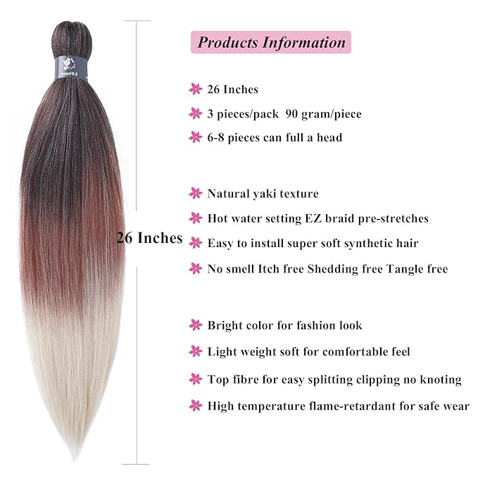 1B/350/613 Blonde Ombre Braiding Hair Pre Stretched Kids Kanekalo Braiding Hair Extensions for Braiding Box Braids Knotless Prestretched Pre Sectioned Braiding Hair Ombre 26 inch