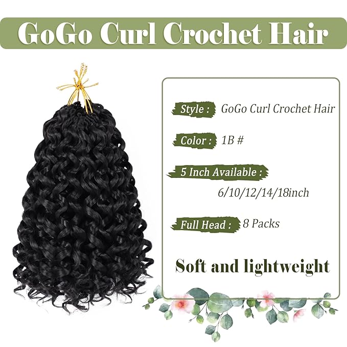 Vomella GoGo Curl Crochet Hair for Women - 8 Packs Water Wave 12 Inch Curly Crochet Hair Ocean Wave Beach Curl Synthetic Crochet Hair Extensions (1b#)