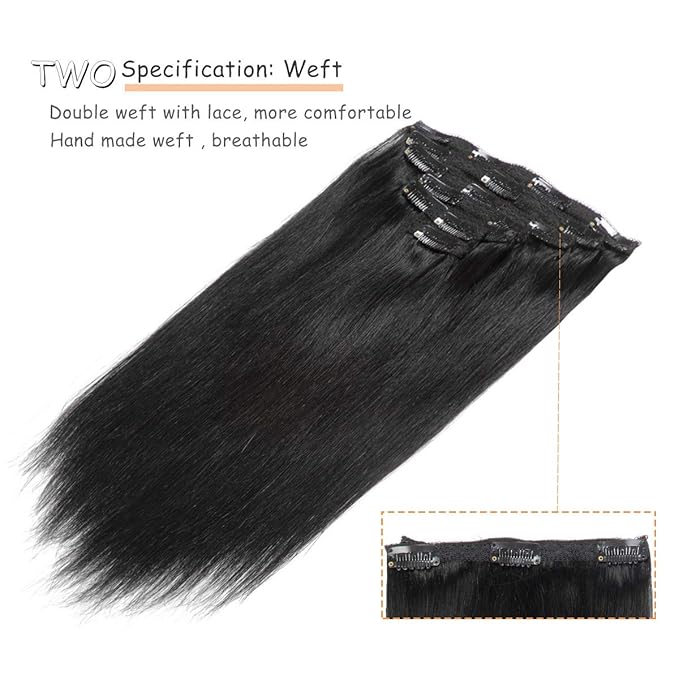 Caliee Black Hair Extensions Clip in Human Hair Thick Hair Extension Full Head Seamless Double Weft Lace Remy Hair Extensions Clip in Hair Human Hair with 16 Clips 120g 18inch