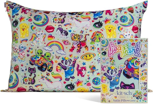 Kitsch x Lisa Frank Satin Pillowcase with Zipper for Hair & Skin, Softer Than Silk Pillow Cases, Wrinkle-Free, Smooth and Cooling Satin Pillow Covers Queen Size 19x26-The Fantastic World of Lisa Frank