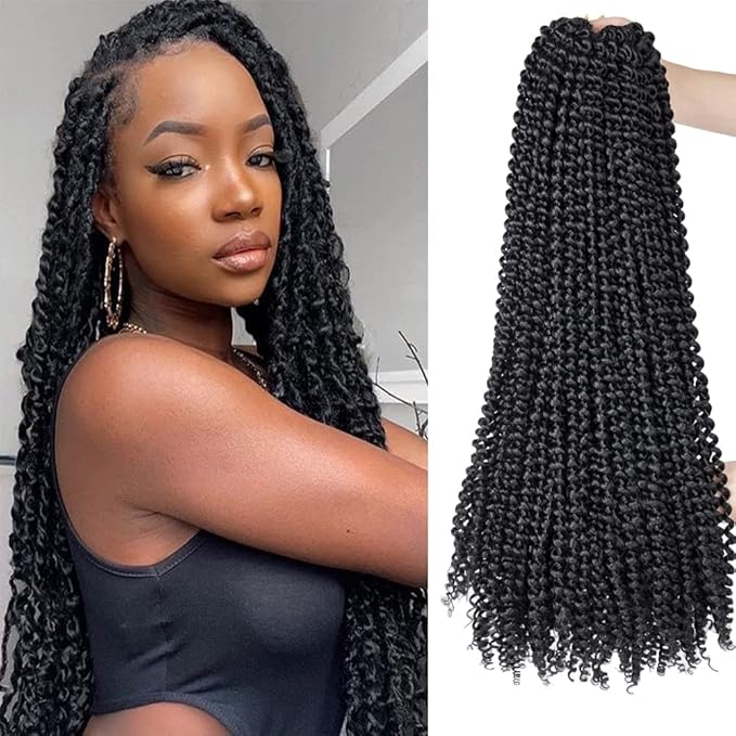 ShowCoco 8 Packs Passion Twist Hair Water Wave Braiding Hair Curly Passion Twist Crochet Hair Braiding Hair Synthetic Hair Extension (22 Inch, #1B)