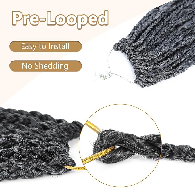 8 Packs Crochet Box Braids- Boho Box Braids Crochet Braids Hair Bohomian Box Braid Crochet Hair Synthetic Braiding Hair 14 Inch Goddess Box Braids Crochet Hair for Black Women (1B/Silver)