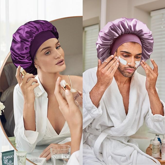 Satin Silk Bonnet for Sleeping, Double Layer Silk Sleep Cap for Men & Women, Soft Satin Lined Bonnet for Curly Hair
