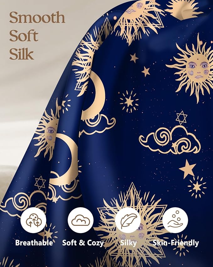 Silk Pillowcase 2 Pack - Pillow Cases 20" x 36" King Size Set of 2 for Hair and Skin Smooth Soft Breathable with Hidden Zipper Cooling Pillow Covers for Sleeping, Sun Moon Sign