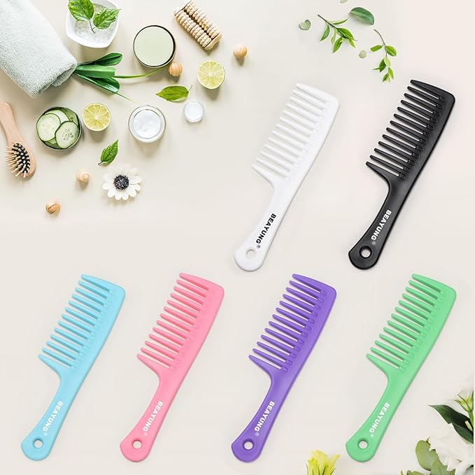 2 PCS Large Wide Tooth Comb, Shower Combs for Women, Curly Hair Brush, Detangling Comb, Hair Styling, Hairdressing Tool (1Blue,1Pink)