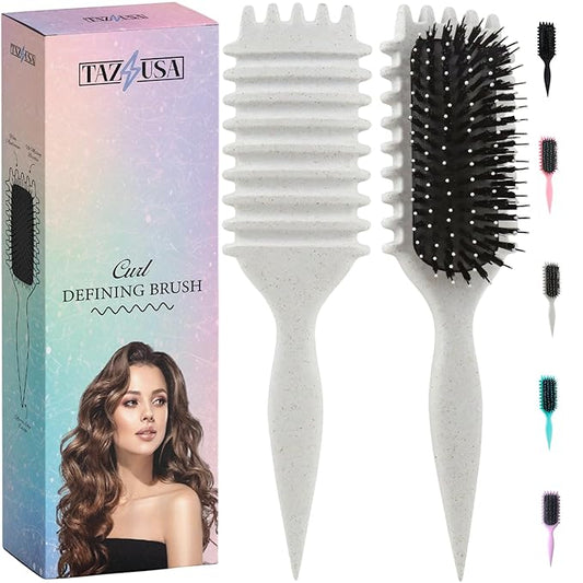 Curl Defining Brush, Curly Hair Brush for Styling, Shaping, Detangling & Defining Curls for Women and Men, Curl Brushes for Curly Hair Work on all Wet or Dry Hair Types (Beige)