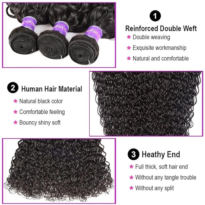 26 28 30 Inch Bundles Human Hair Water Wave 12A Grade Deep Curly Bundles Human Hair 100% Unprocessed Brazilian Virgin Sew In Bundles Natural Black
