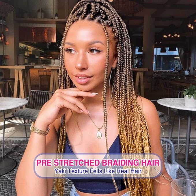 8 Pack Ombre Braiding Hair Pre Stretched - 30" 110G/Pack Premium Braiding Hair Extensions, Professional Itch Free Hot Water Setting Perm Yaki Texture Prestretched Hair(1B/30/27)