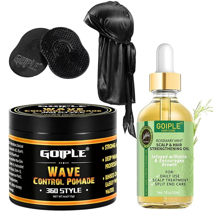Natural Wave Pomade for Men Strong Hold, Easy Wash 360 Wave Training Hair Cream, Waves Grease for Men Promotes Layered Waves, Moisture, Control and Silky Shine with Rosemary Oil for Hair Growt Set