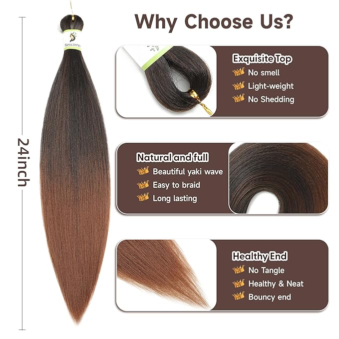 24inch ombre Braiding Hair Pre Stretched T1B30,8 packs pre stretched braiding hair for black Girl,tone ombre braiding PreStretched yaki texture Hair