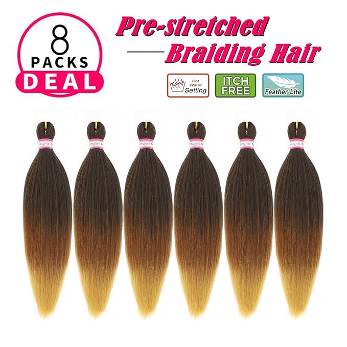 Dorsanee Ombre Braiding Hair Pre Stretched 20 Inch 6 Packs Braiding Hair Extensions for Crochet Box Braids Twists Locs Hair Itch Free Soft Yaki Texture Hot Water Setting (20inch,#1B/30/27)