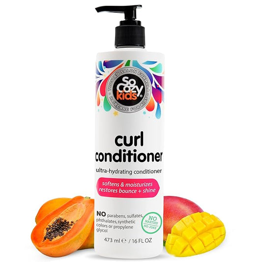 SoCozy Curl Conditioner for Kids Curly Hair (16 Fl Oz Pump) Helps Soften Dry & Unruly Curls, Hair Conditioner & Detangler with Mango Seed Butter, Rice Protein & Papaya Extract, Paraben & Sulfate-Free