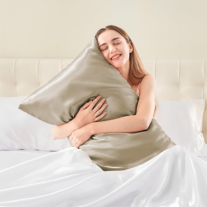 BEDELITE Satin Body Pillow Cover, Super Soft and Cooling Body Pillow Pillowcase for Hair and Skin, Breathable Silky Full Long Pillowcase Cover(20"x54", Taupe)