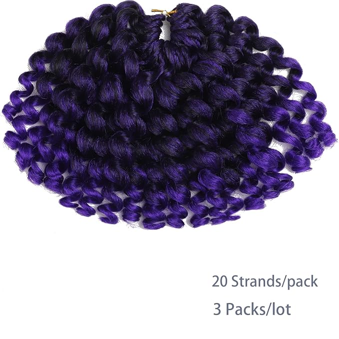 3 Packs 2X Ringlet Wand Curl Jamaican Bounce 8 inch Purple Ombre Synthetic Crochet Hair Extensions Crochet Braiding Hair 20 Roots (8Inch (Pack of 3), T1/Purple)